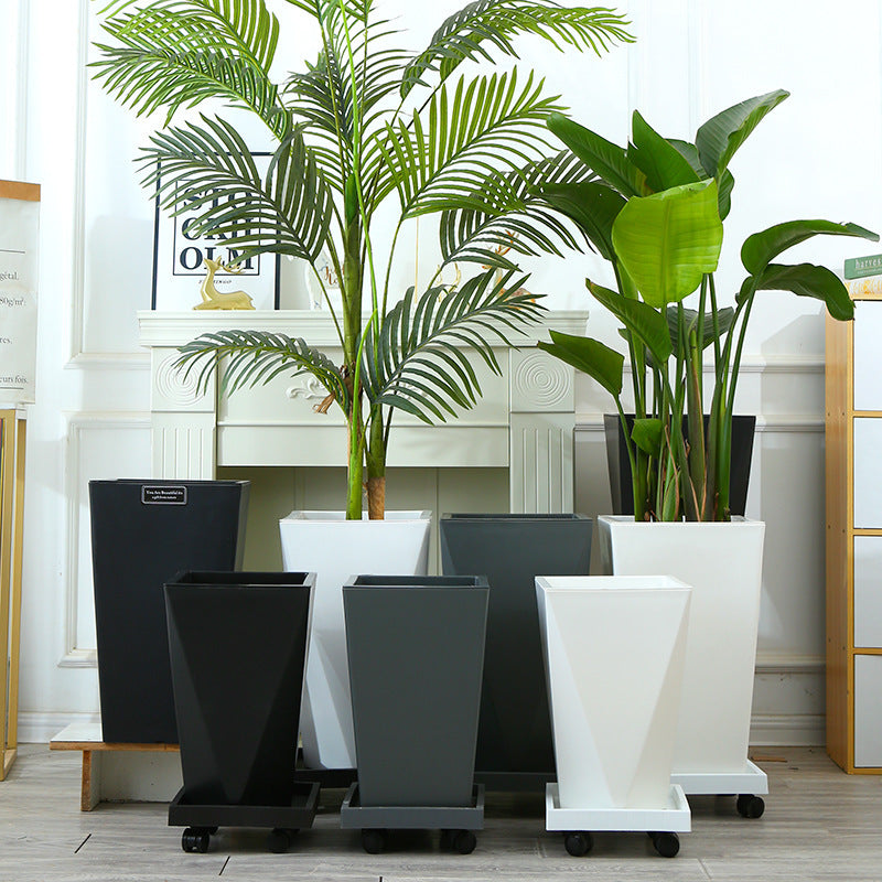 Nordic Style Rectangular Resin Flower Pot with Wheels, Imitation Cement Floor Planter teemdrop