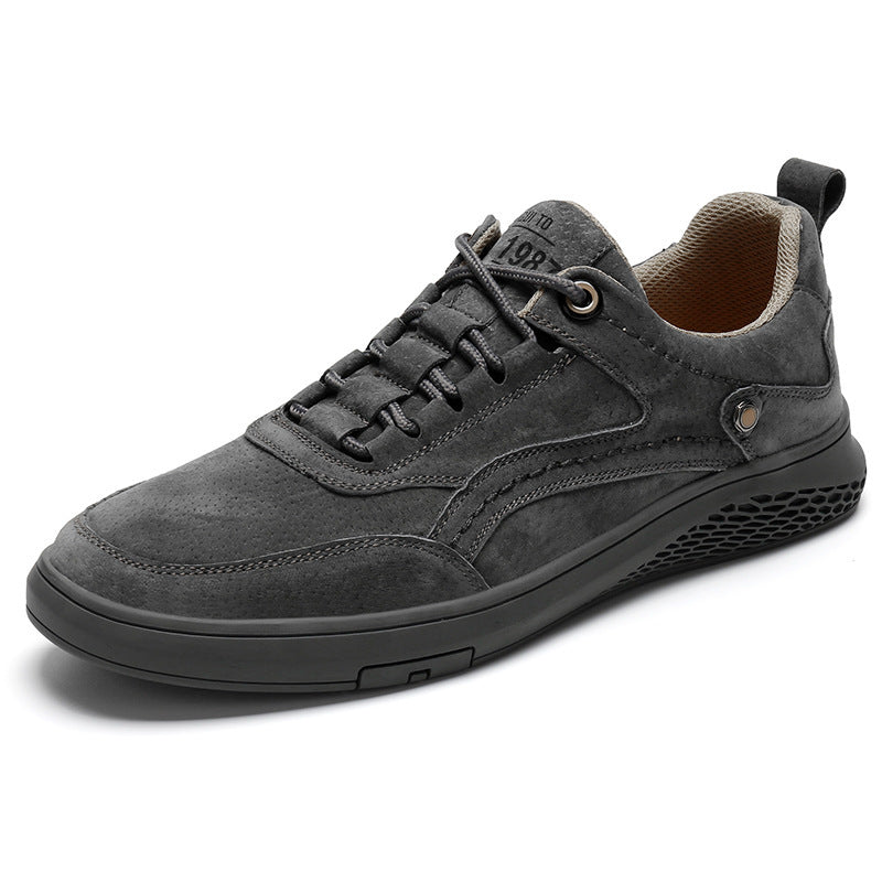 Men's Casual Low-Top Pigskin Leather Sneakers Breathable Nubuck Shoes teemdrop