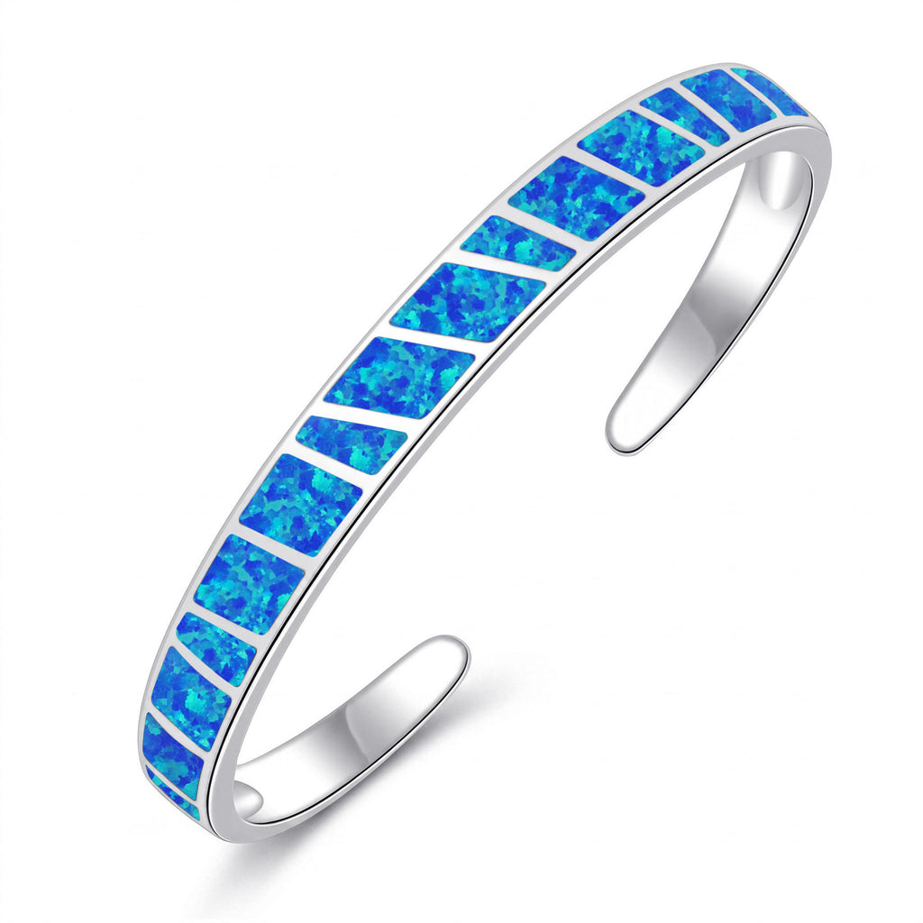 Opal Inlay Geometric Open Cuff Bracelet for Women Jewelry