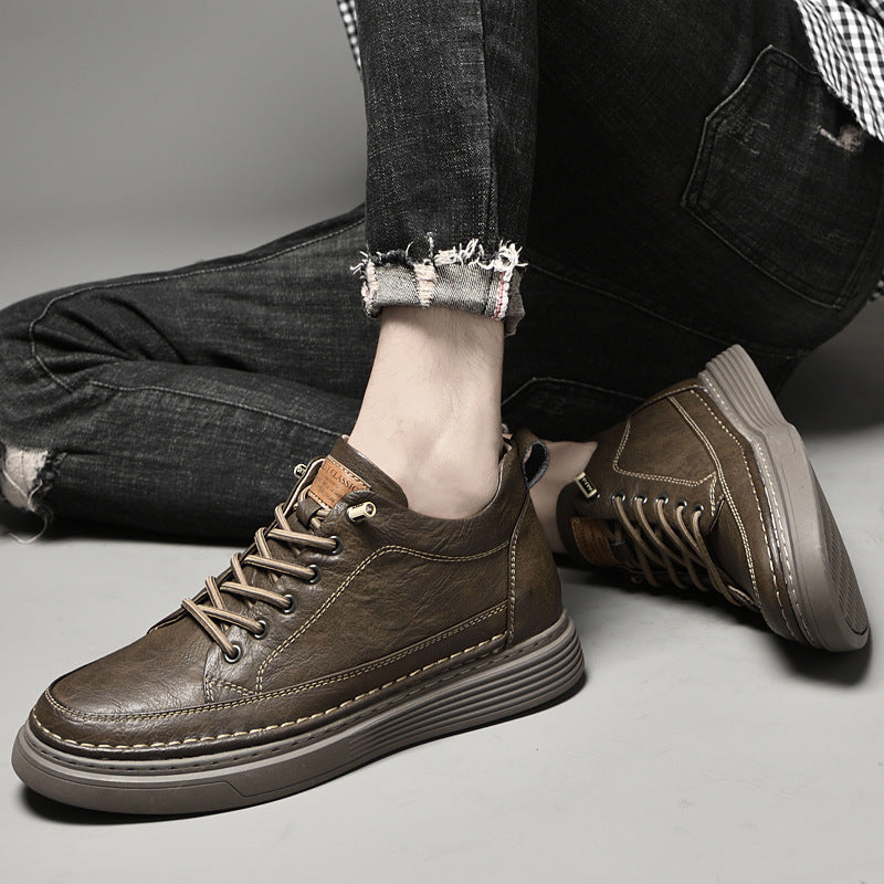Cowhide platform height-increasing sneakers teemdrop