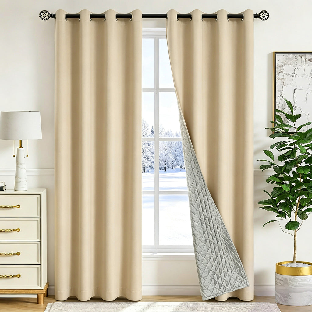 Full Blackout Thickened Thermal Insulated Quilted Curtain teemdrop