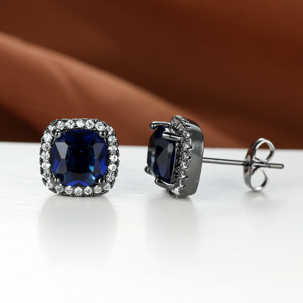 Geometric Full Diamond Zircon Earrings for Women Electroplated Copper Studs