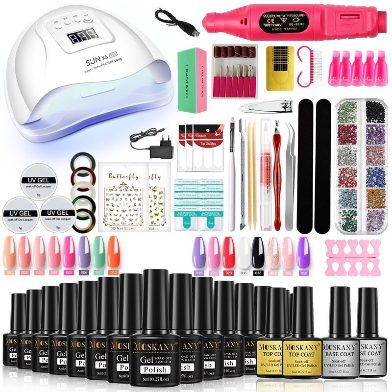 33 Color Nail Gel Art Set with Curing Lamp and Glue teemdrop