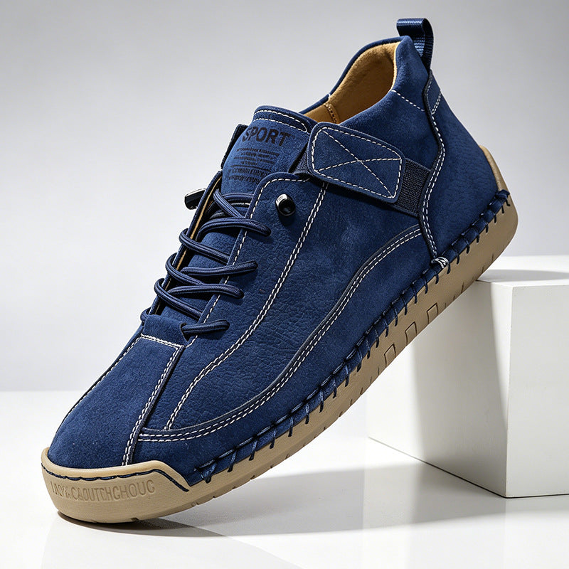 Men's Mid-Top PU Leather Stitched Martin Boots Casual Outdoor Flat Heel Boots