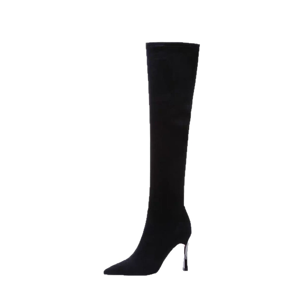 Velvet-textured, sexy pointed high heels