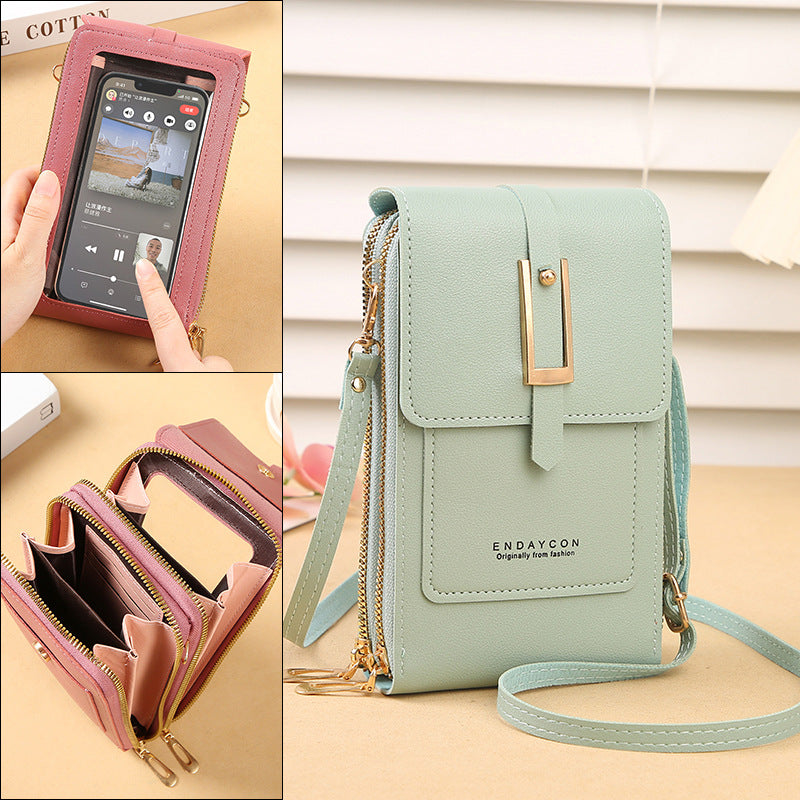 Women's Touch Screen PU Leather Phone Pouch Crossbody Bag with Card Slots
