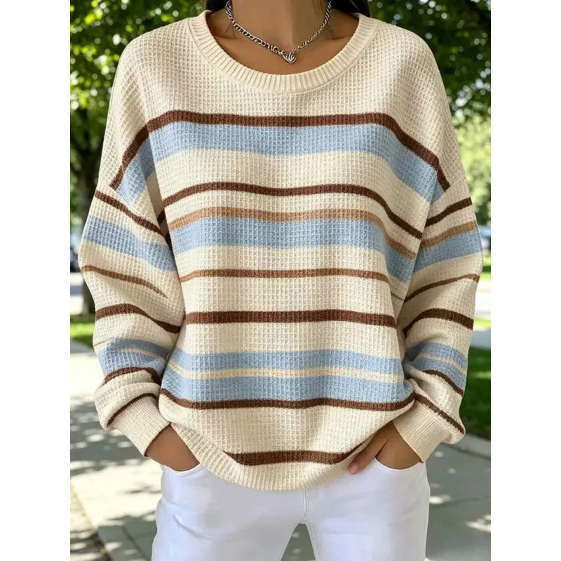 Plaid patterned round-neck long-sleeved casual hoodie teemdrop