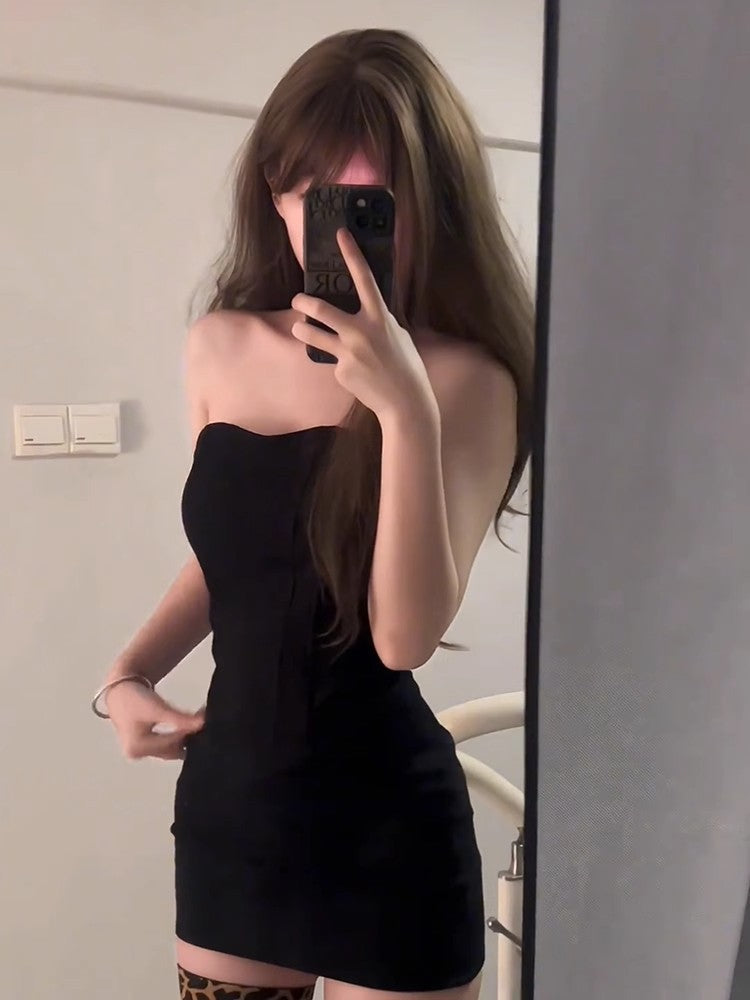 Sexy Fishbone Strapless Bodycon Dress with Built-in Pads teemdrop