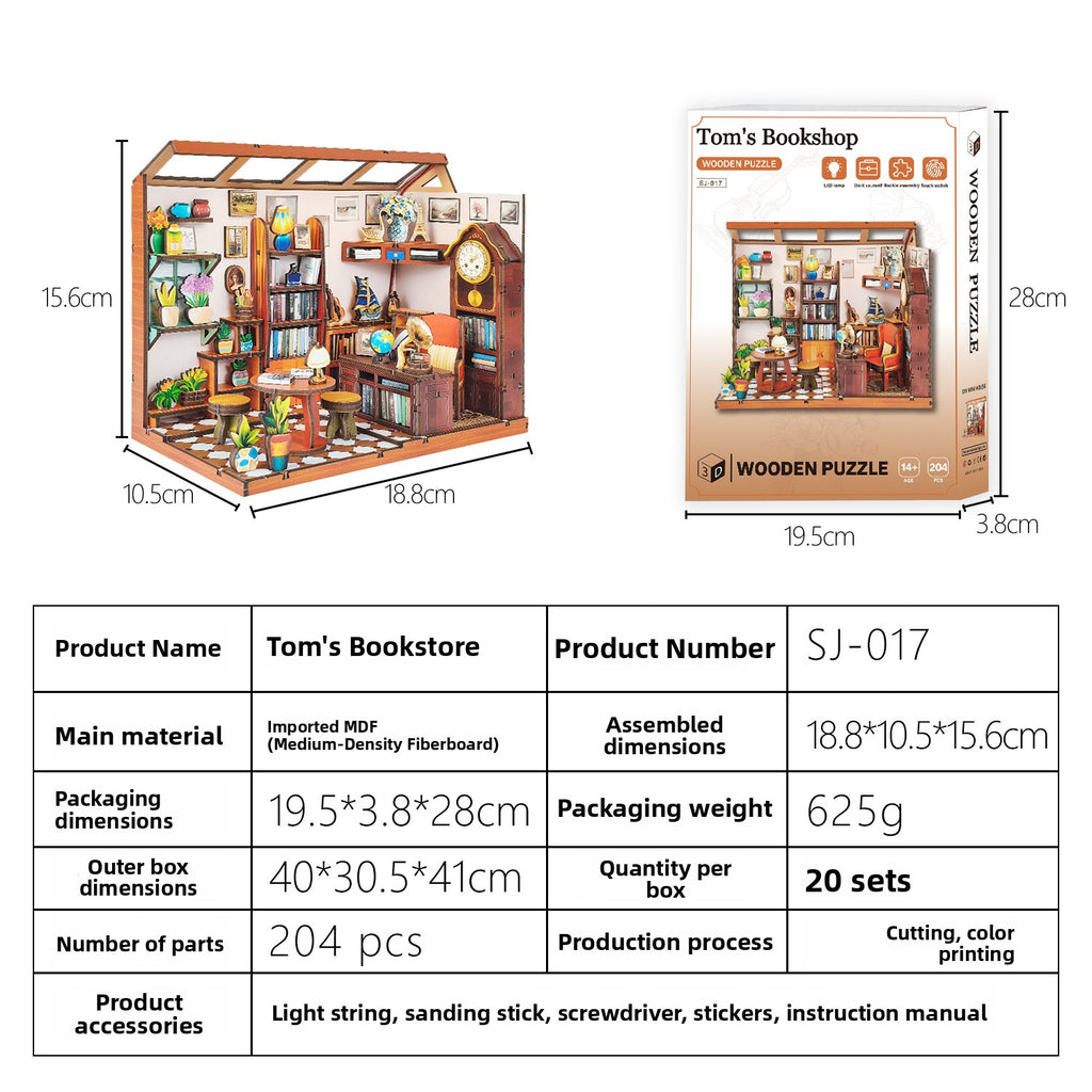 DIY Wooden Miniature House 3D Puzzle Model Building Kit with LED Light teemdrop