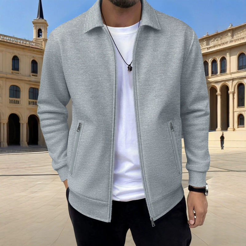 Men's Plus-Size Waffle Knit Full-Zip Long-Sleeve Jacket teemdrop