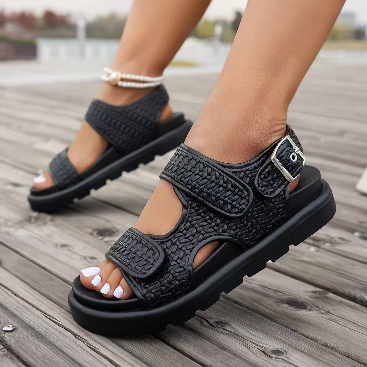 Women Summer Velcro Platform Roman Sandals teemdrop