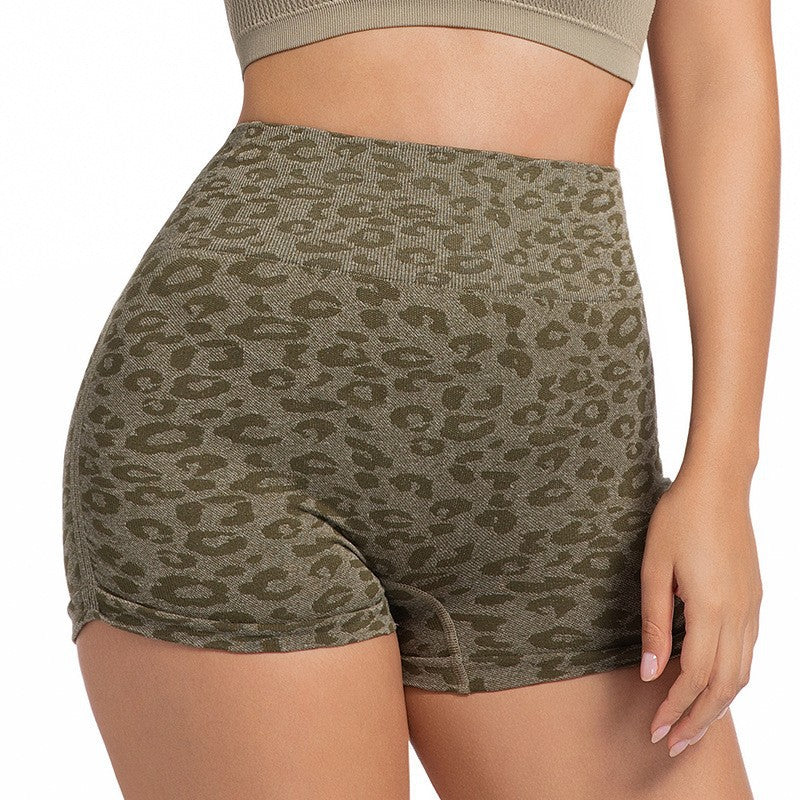 Women's High-Waist Leopard Print Control Yoga Shorts