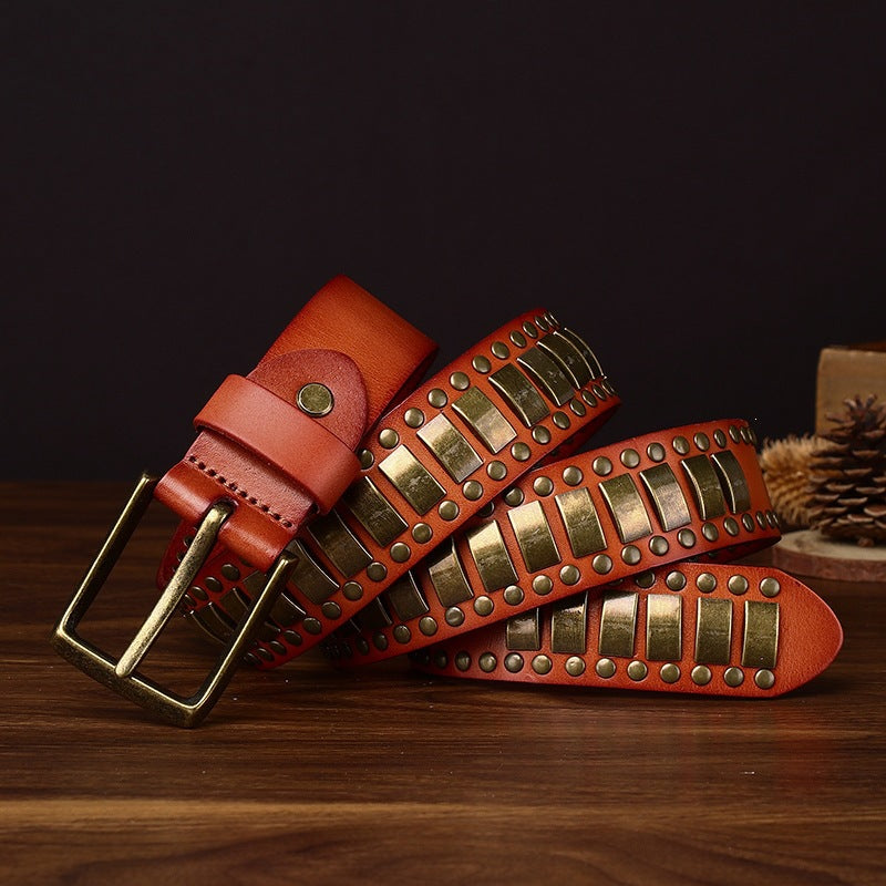 Studded Cowhide Leather Belt for Men
