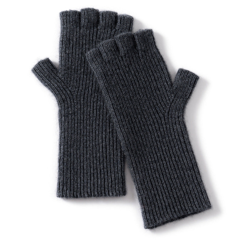 Cashmere Vertical Pattern Half-Finger Long Warm Gloves teemdrop
