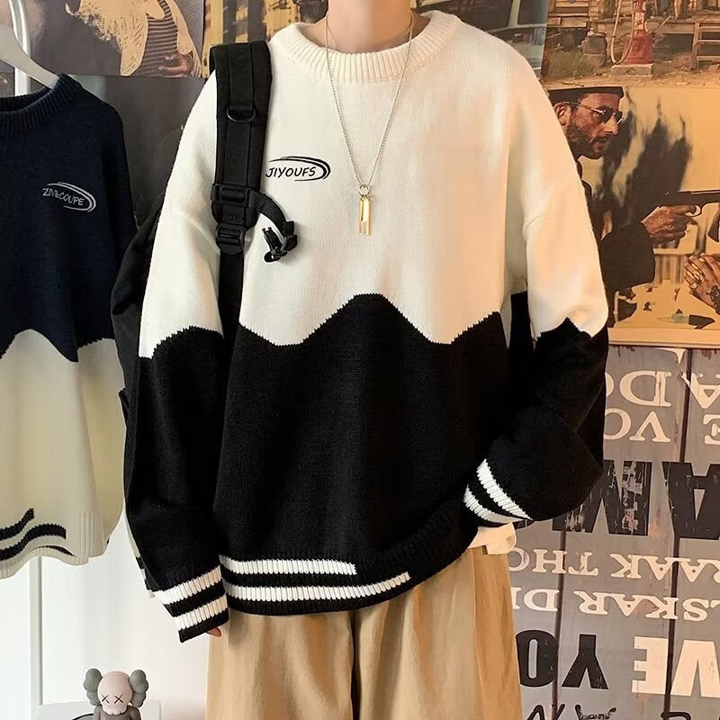 Men's Color-Block Round Neck Knit Sweater teemdrop