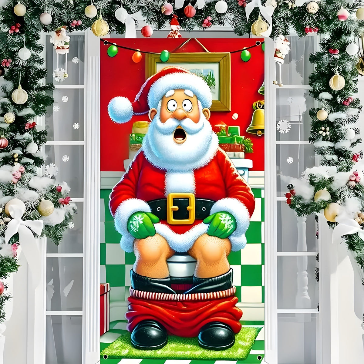 Christmas Santa Claus Polyester Door Cover Decoration 90x180cm teemdrop