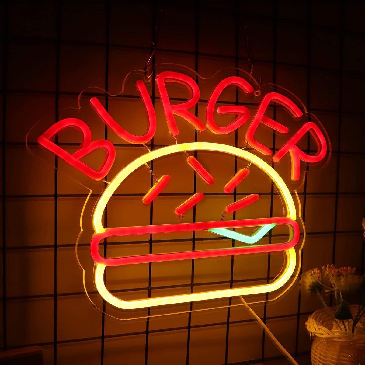 LED Neon Light Hamburger Fries Sushi Shape Sign for Home Bar Decoration