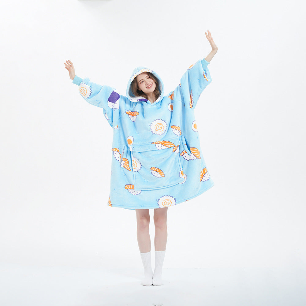 Oversized Flannel Hoodie Blanket with Pocket