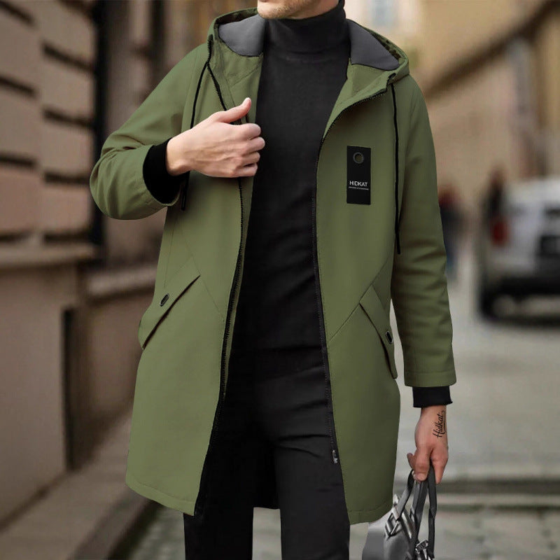 Men's Slim-Fit Mid-Length Windbreaker with Hood