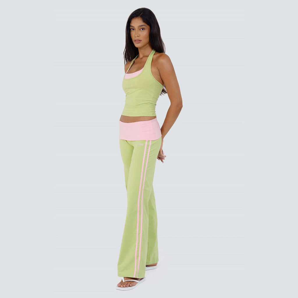 Women's Two-Piece Color-Block Halter Top and Straight-Leg Pants Set teemdrop