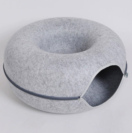 All-Season Warmth Felt Donut Cuddler Cat Bed and Play Tunnel