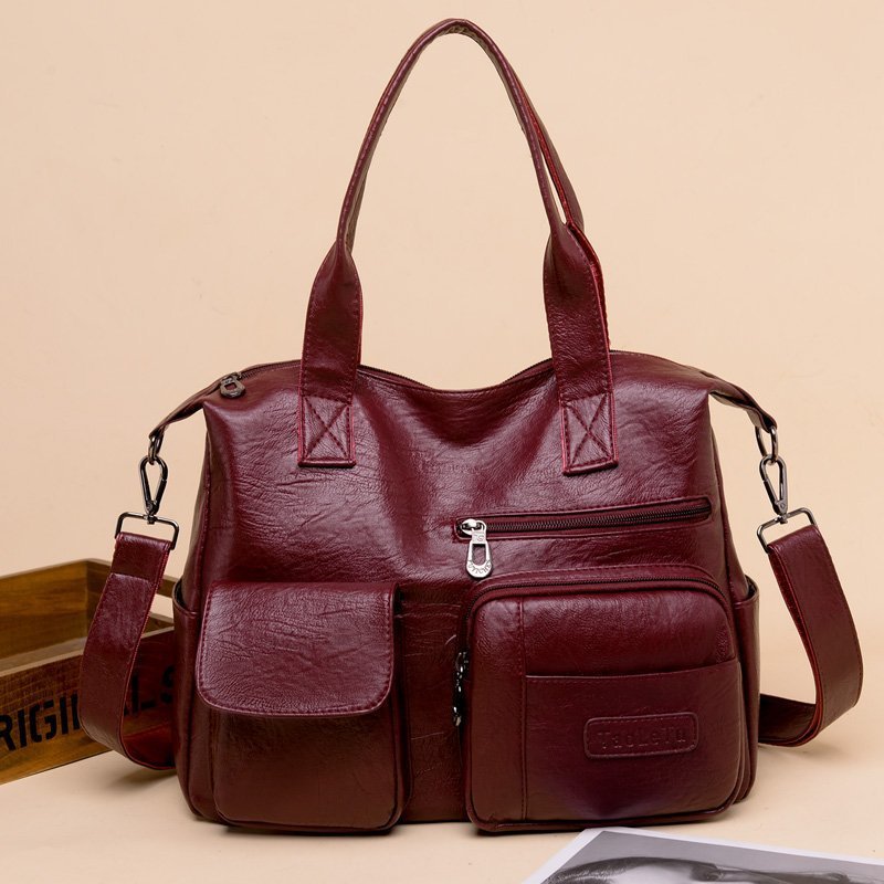 Vintage PU Leather Tote Bag Soft Retro Simple Shoulder Handbag for Women Daily Commuter teemdrop