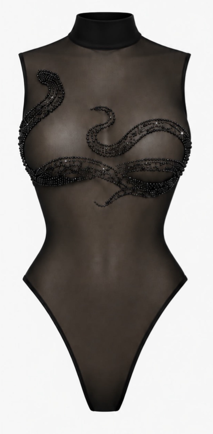 Women's Flocked Snake Print Sheer Mesh Bodysuit Top teemdrop