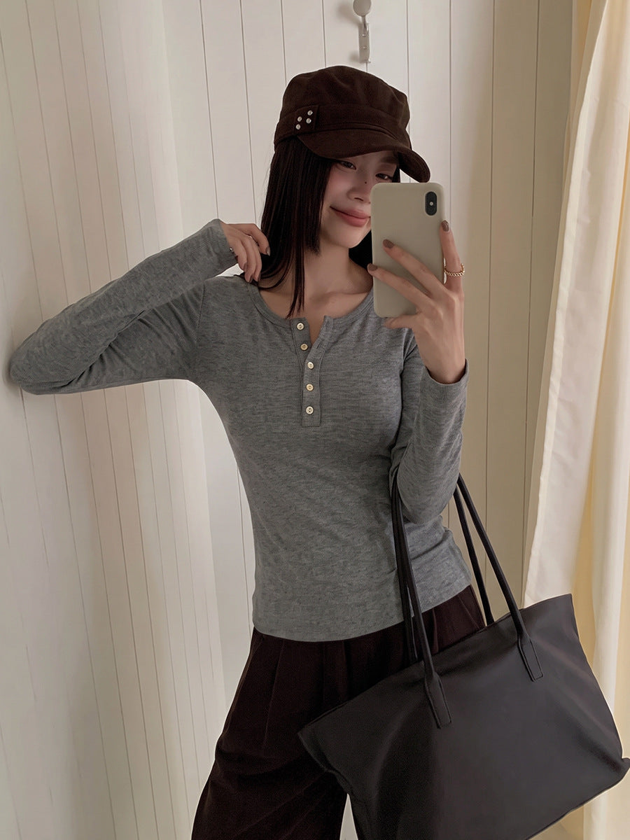 Lady's Korean-style long-sleeved viscose blend cotton T-shirt teemdrop