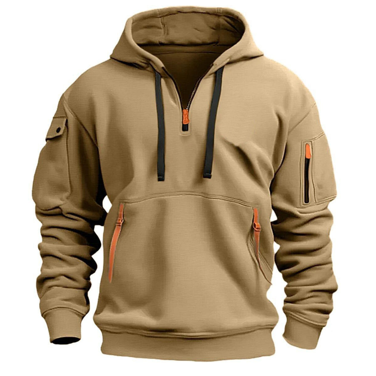 Men's fleece-lined warm hooded zipper pullover sweater teemdrop