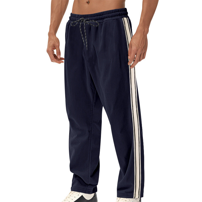 Men's Loose Fit Patchwork Corduroy Casual Pants with Drawstring teemdrop