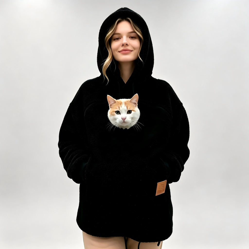 Unisex Lamb Wool Hooded Pullover Sweatshirt Loose Casual Warm