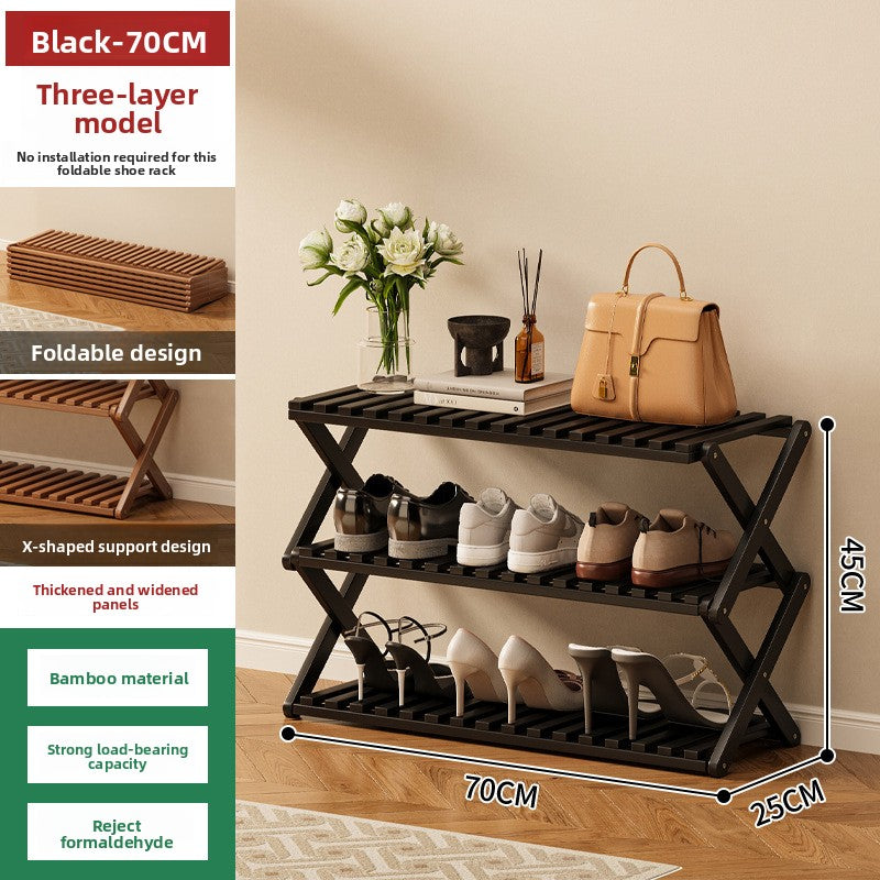 Foldable Bamboo Shoe Rack Freestanding No Assembly Multi-Tier Storage Organizer teemdrop