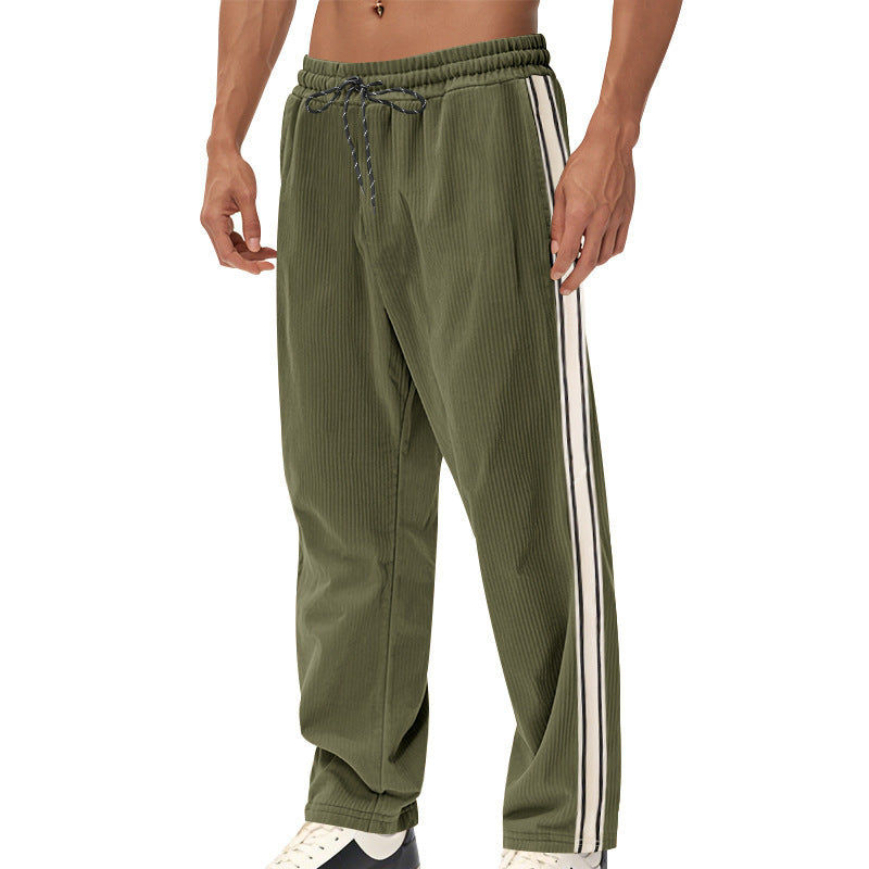 Men's Loose Fit Patchwork Corduroy Casual Pants with Drawstring teemdrop