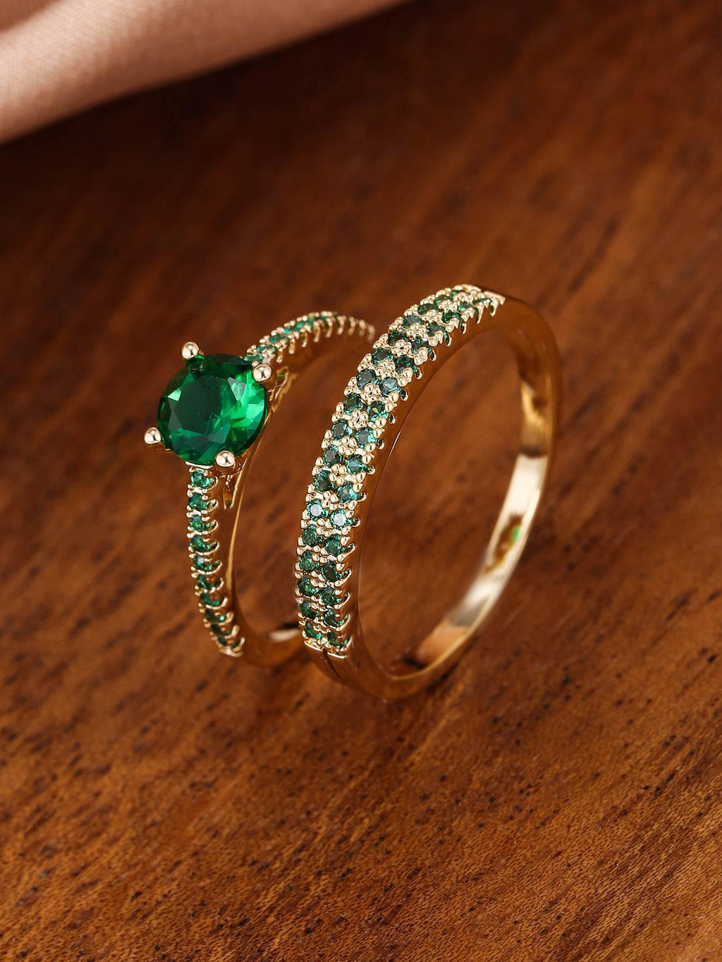 Geometric Zircon Couple Ring Set Gold Plated Copper Jewelry
