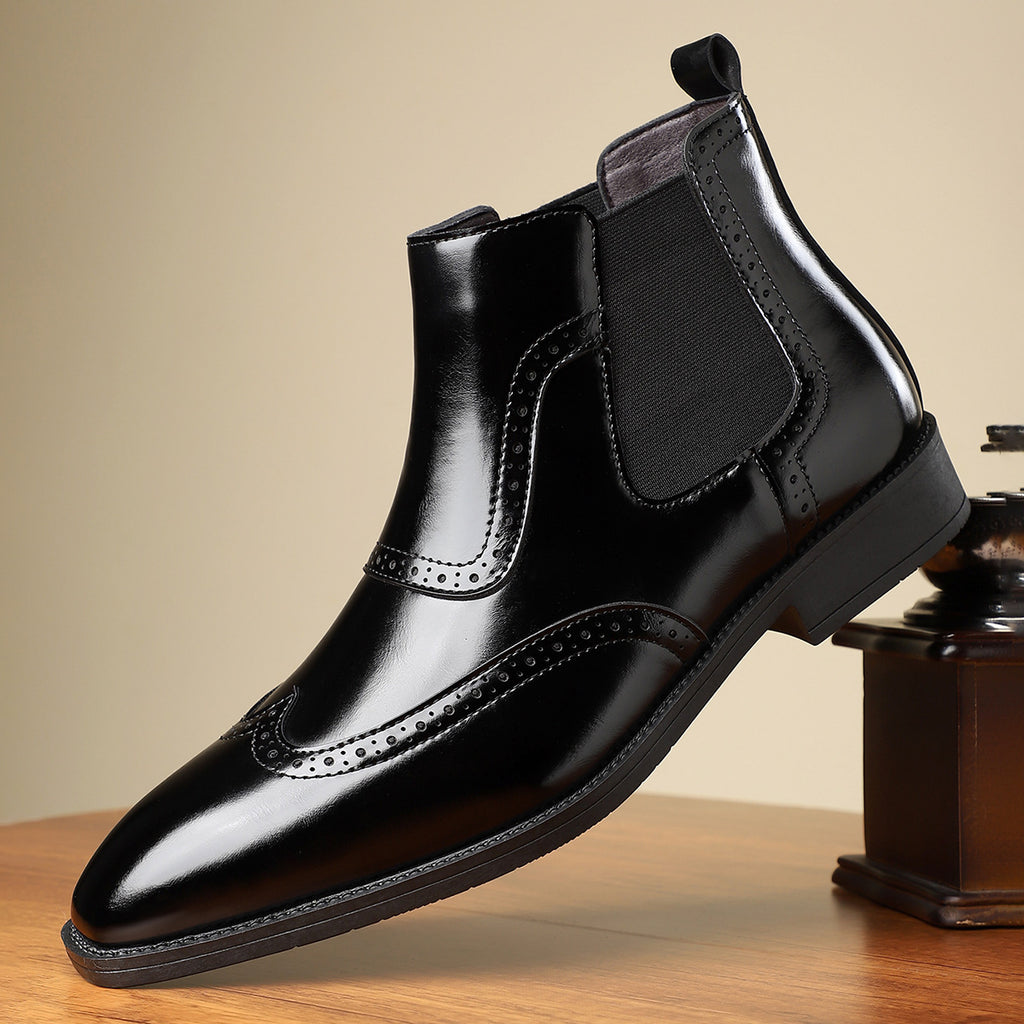 Men's Retro British Style Mid-Top Leather Slip-On Martin Boots teemdrop