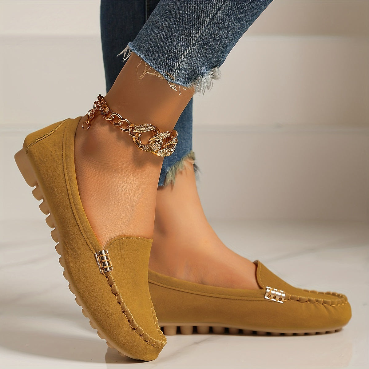 Metal snap round-toe flat women's shoes teemdrop