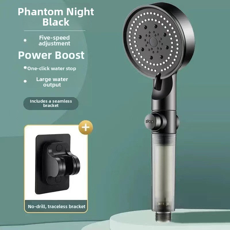 Five-Speed Pressurized Shower Head with Filtration System and Wall Mount