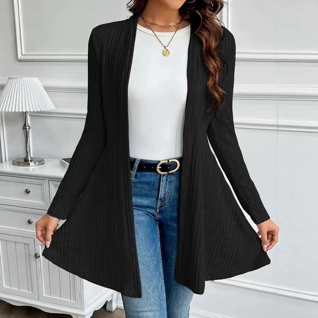 Women's Soft Brushed Ribbed Long Sleeve Open Cardigan