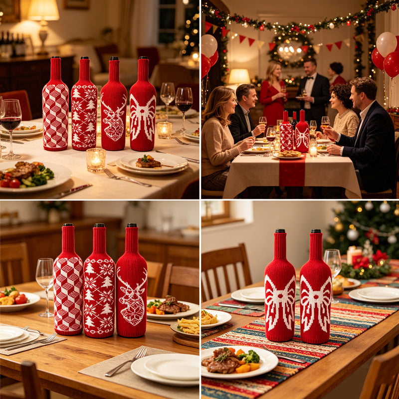 Christmas Wool Knit Wine Bottle Cover teemdrop