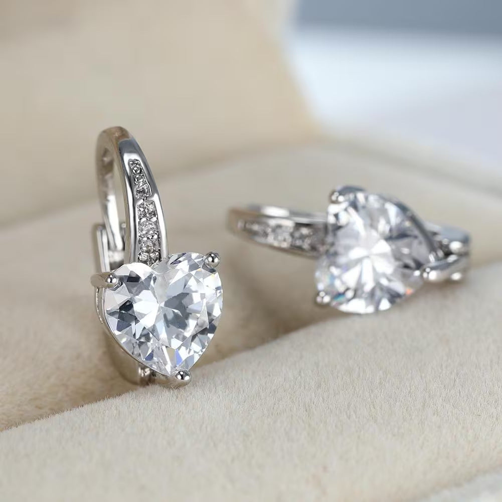 Women's Heart-Shaped Zircon Inlay Copper Earrings teemdrop