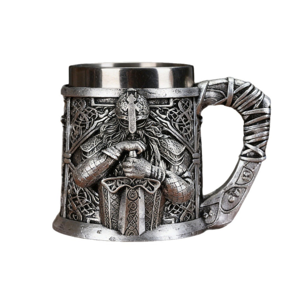 Vintage Viking Warrior 3D Relief Resin Beer Mug with Stainless Steel Inner Liner Retro Drinking Cup Holiday Gift teemdrop