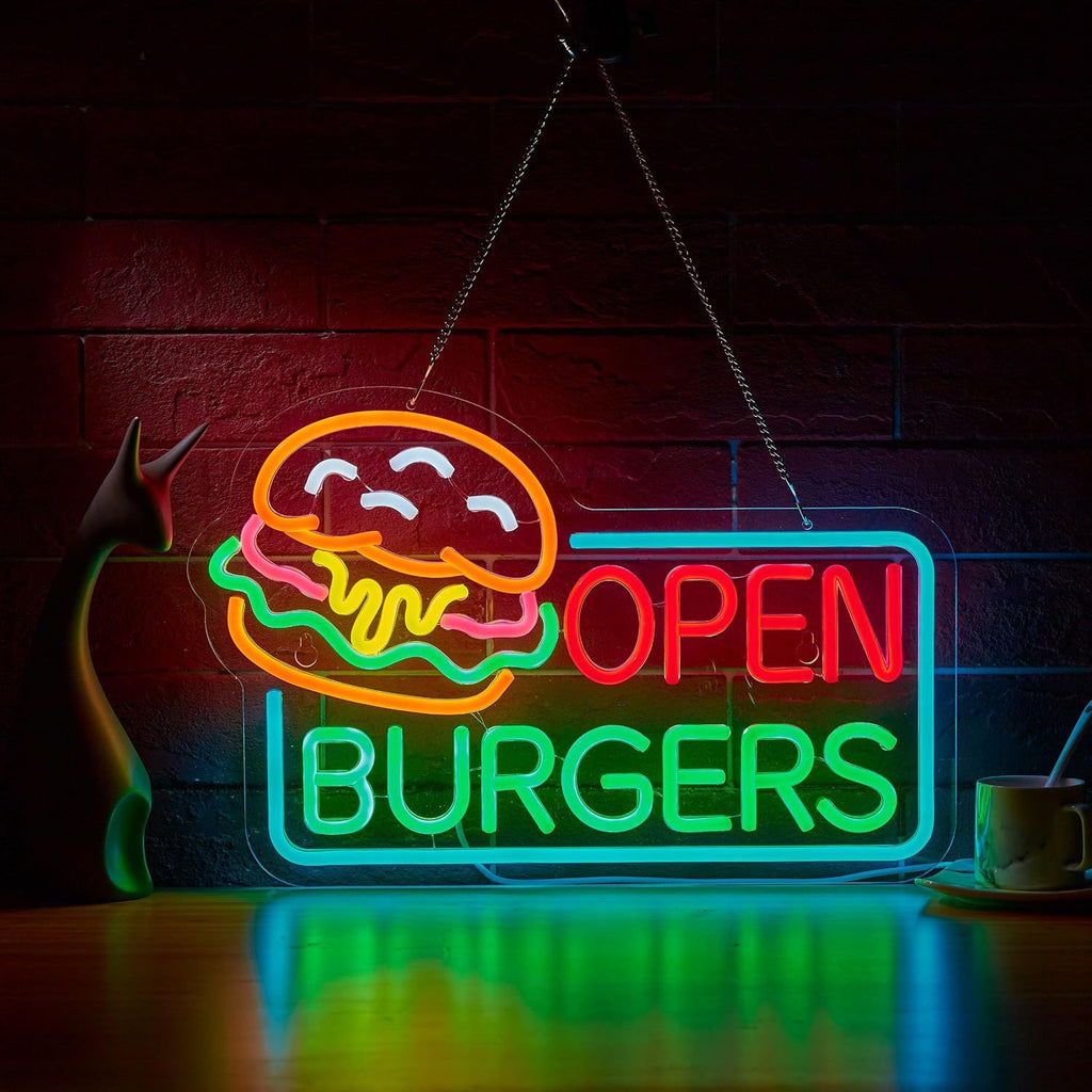LED Neon Light Hamburger Fries Sushi Shape Sign for Home Bar Decoration