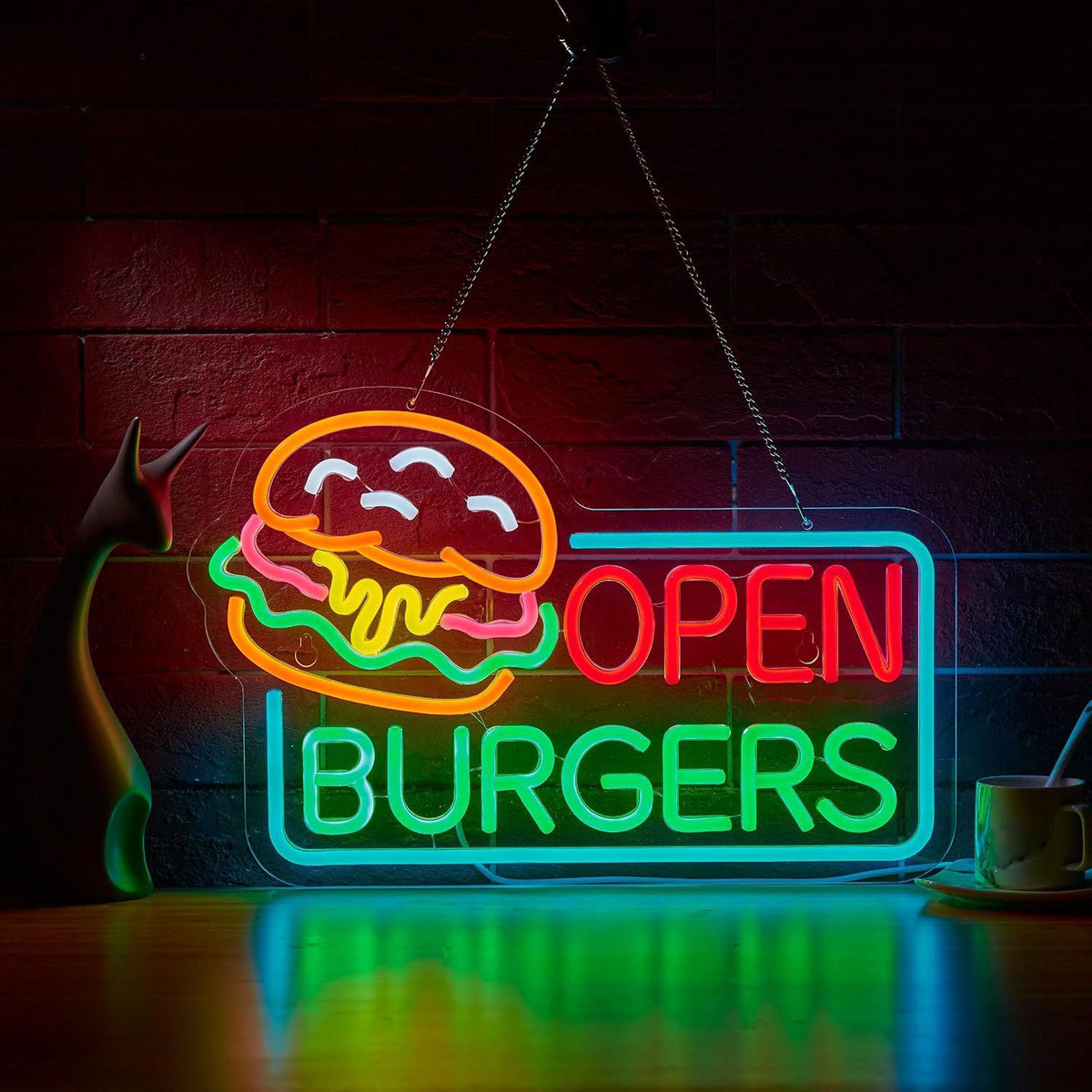 LED Neon Light Hamburger Fries Sushi Shape Sign for Home Bar Decoration
