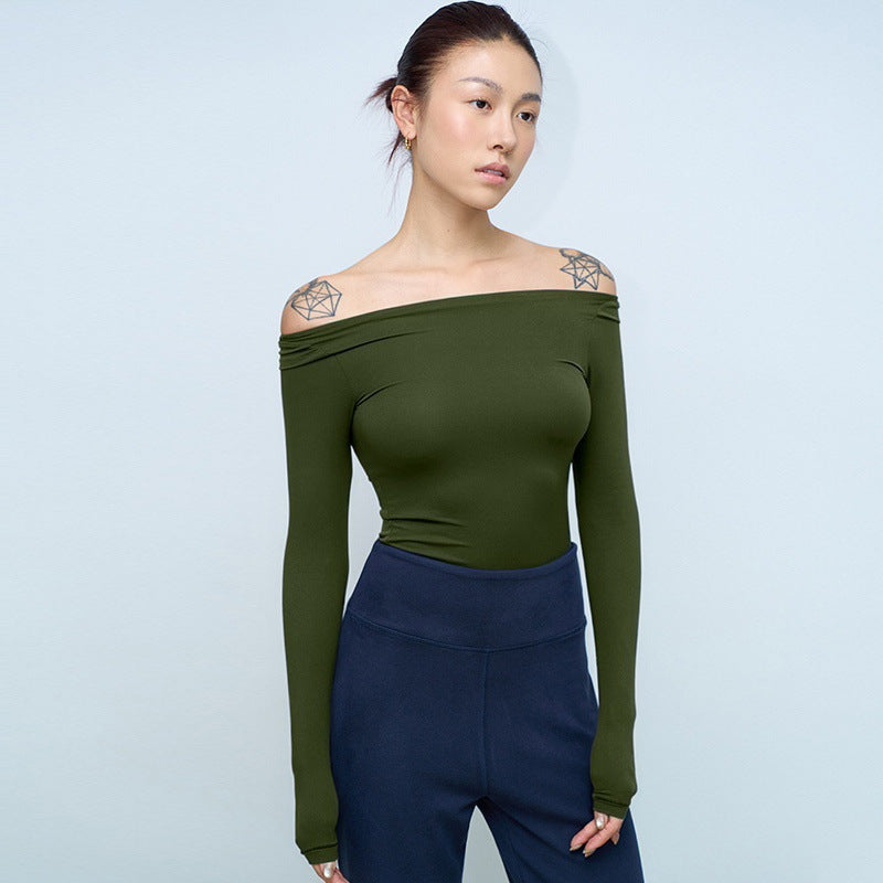 Women's Cotton Jersey Off-Shoulder Long Sleeve Top teemdrop