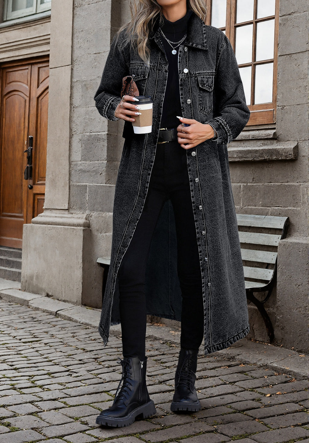 Women Elegant Slim-Fit Long Denim Jacket teemdrop