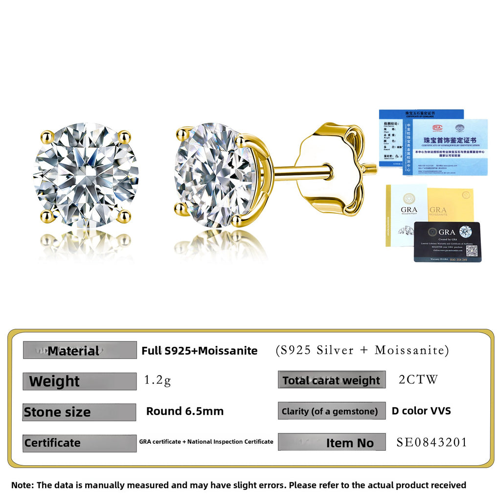 S925 Sterling Silver Moissanite Four-Prong Round Stud Earrings teemdrop