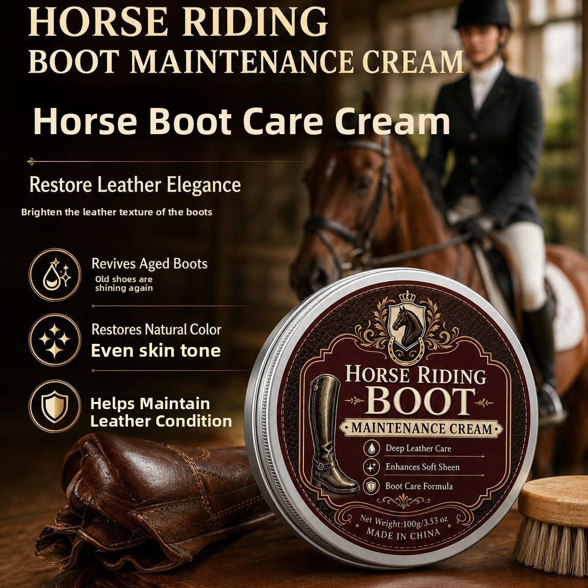 Equestrian Riding Boot Care Balm Leather Repair and Polishing Cream for Footwear Maintenance teemdrop