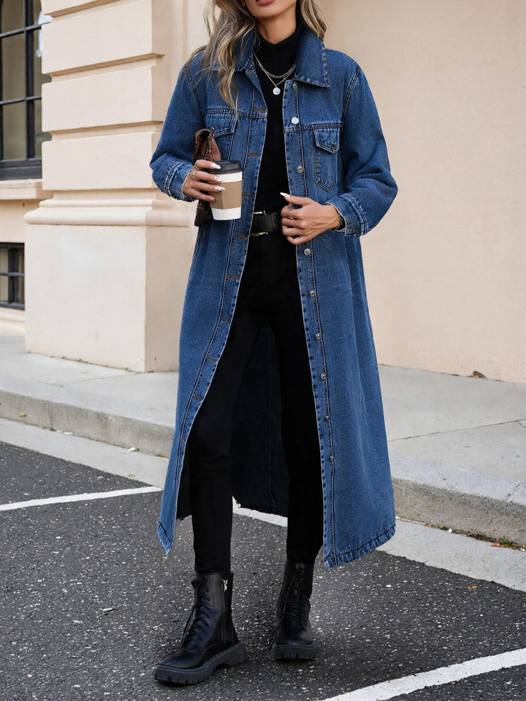 Women Elegant Slim-Fit Long Denim Jacket teemdrop