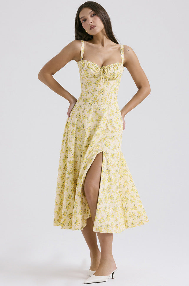Women's Summer Sleeveless Solid Color Floral Sling Dress