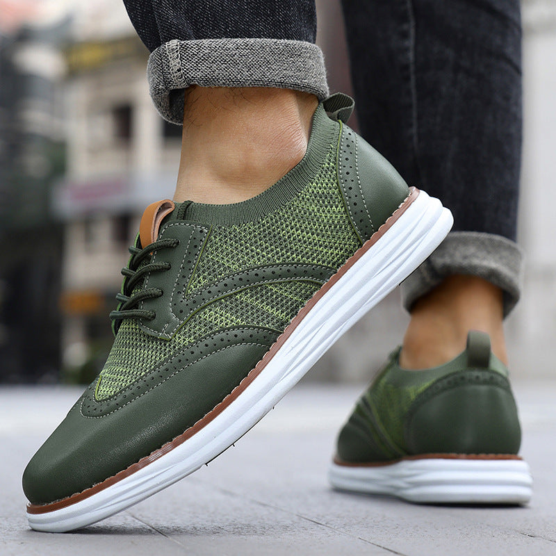Men British Style Fly-Knit Leather Breathable Casual Shoes teemdrop